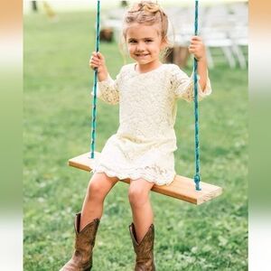 APRIL GIRL Flower Girl Dress, Lace Dress 3/4 sleeve Size 160 With Headband EUC